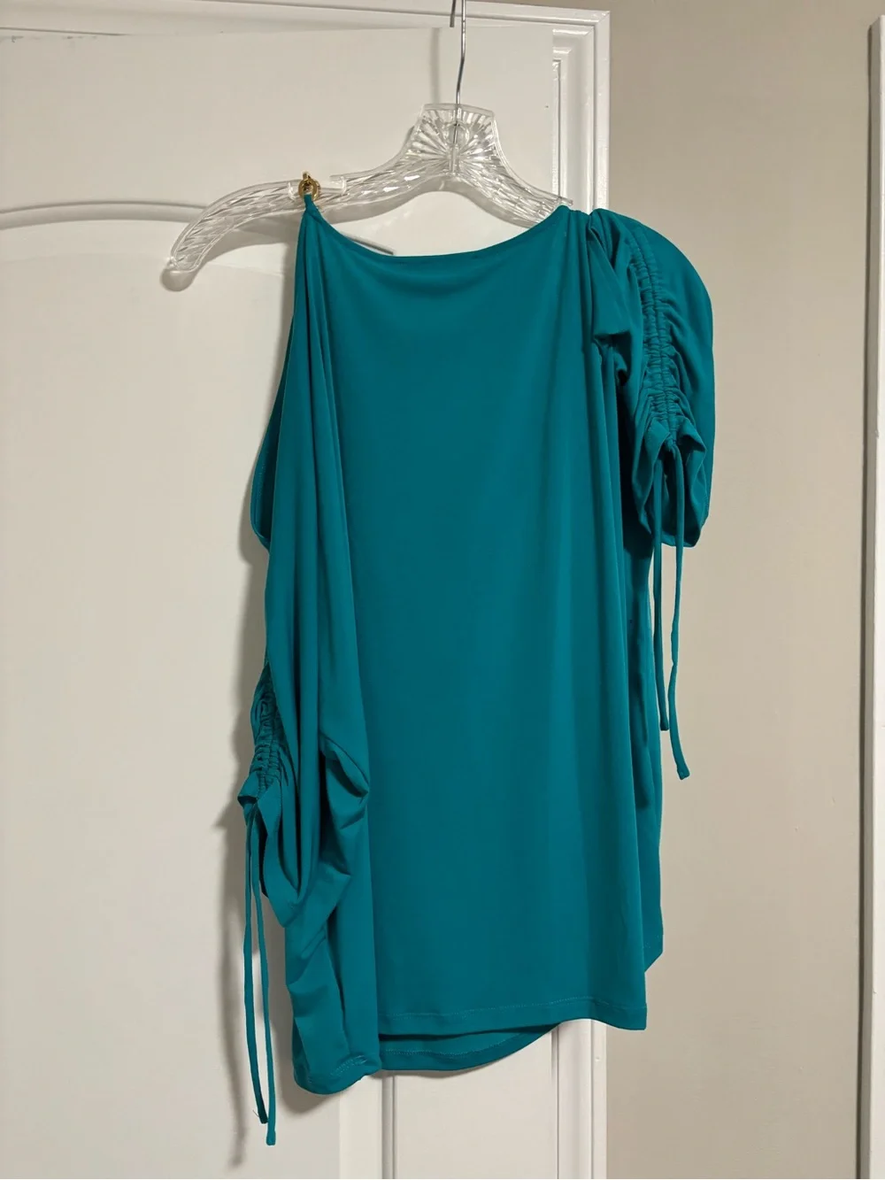 MICHAEL KORS, Teal Chain-Strap Draped Women's Top, Size Large
